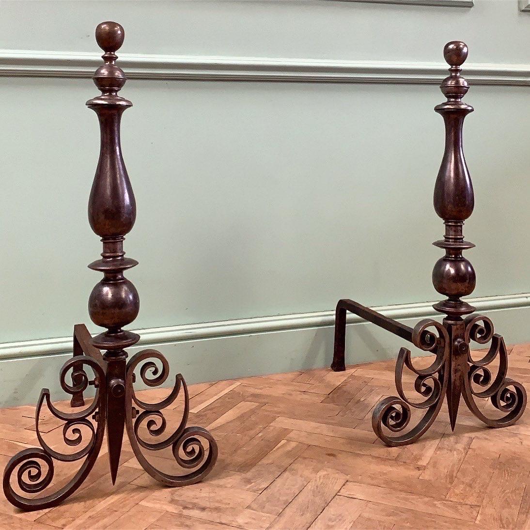 A Pair of Nineteenth Overscale Steel Andirons For Sale 1