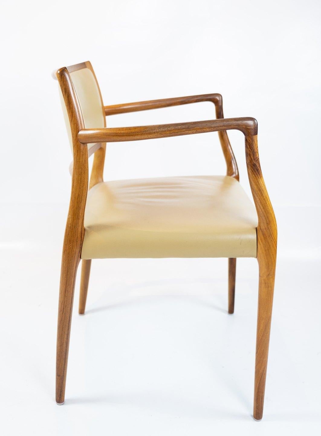 Leather A Pair Of 2 Armchairs Model 65 Made In Rosewood By Niels O. Møller From 1968s For Sale