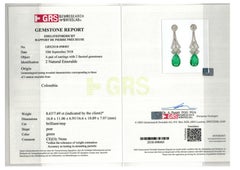 Pair of No Oil Colombian Emerald and Diamond Drop Earrings Certificated by GRS