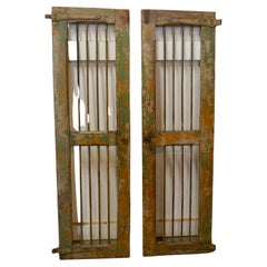 Antique Pair of North African Wood and Iron Window Shutters