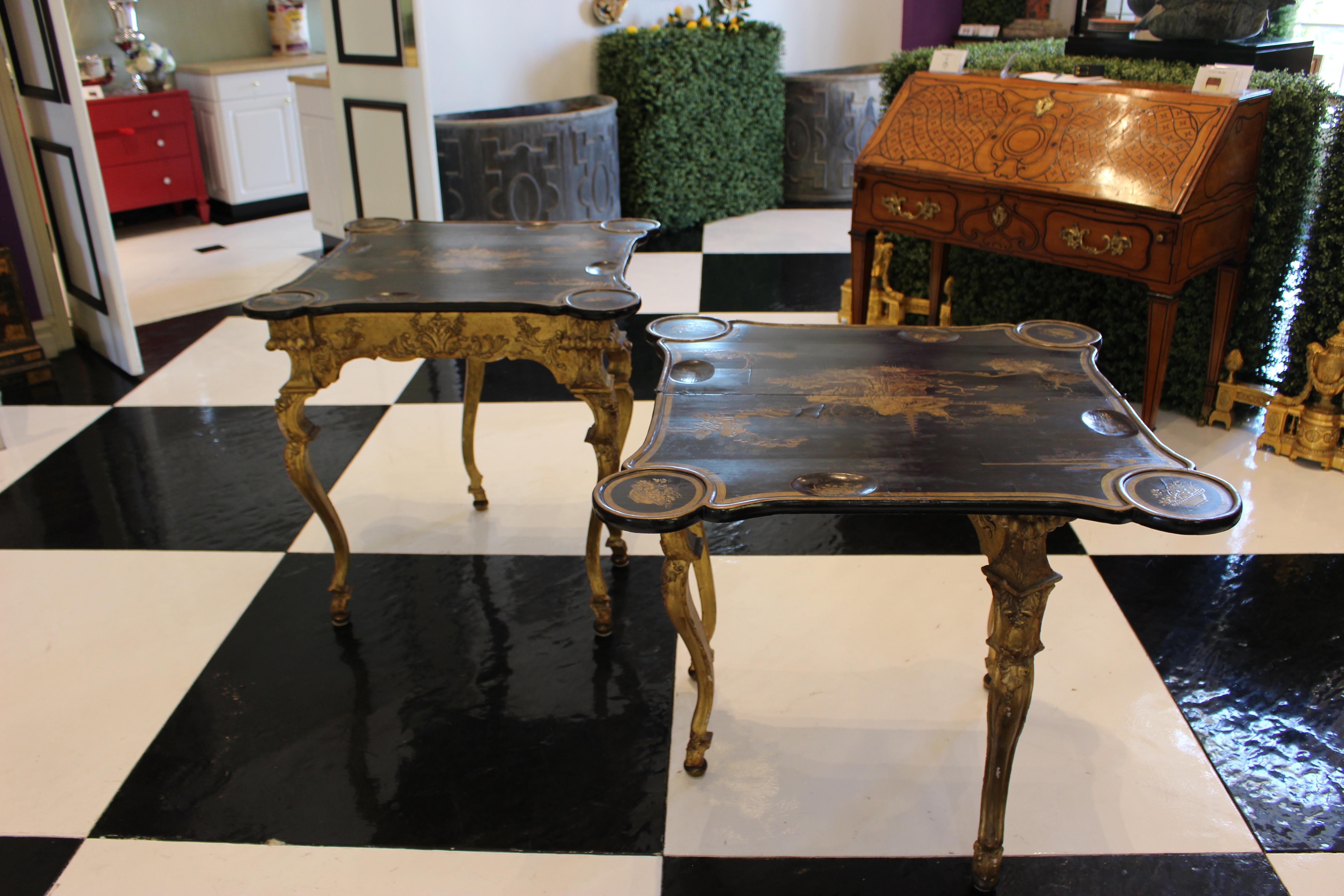 Pair of North European Giltwood Game Tables with Chinese Export Lacquer Tops For Sale 7