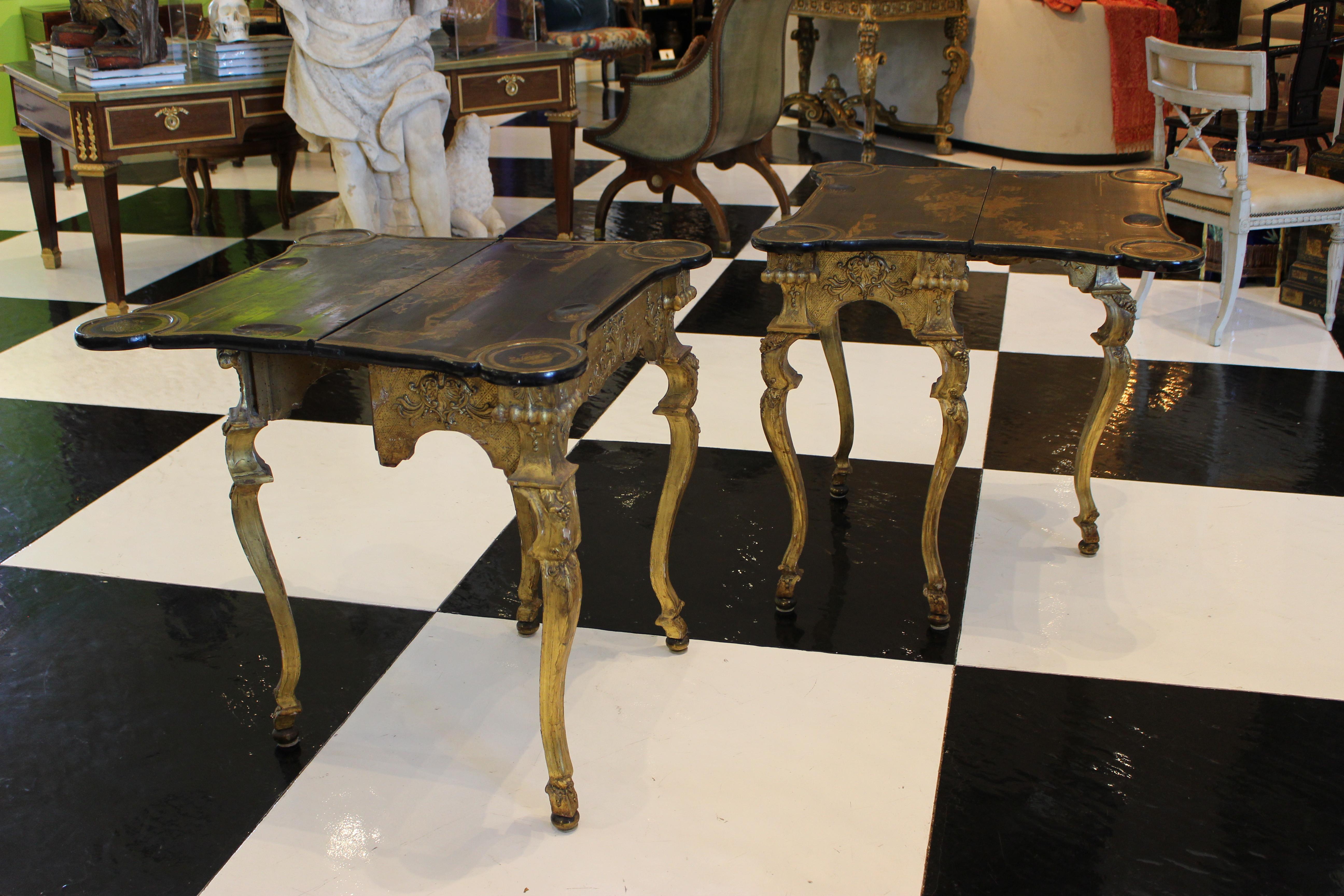 Pair of North European Giltwood Game Tables with Chinese Export Lacquer Tops For Sale 8