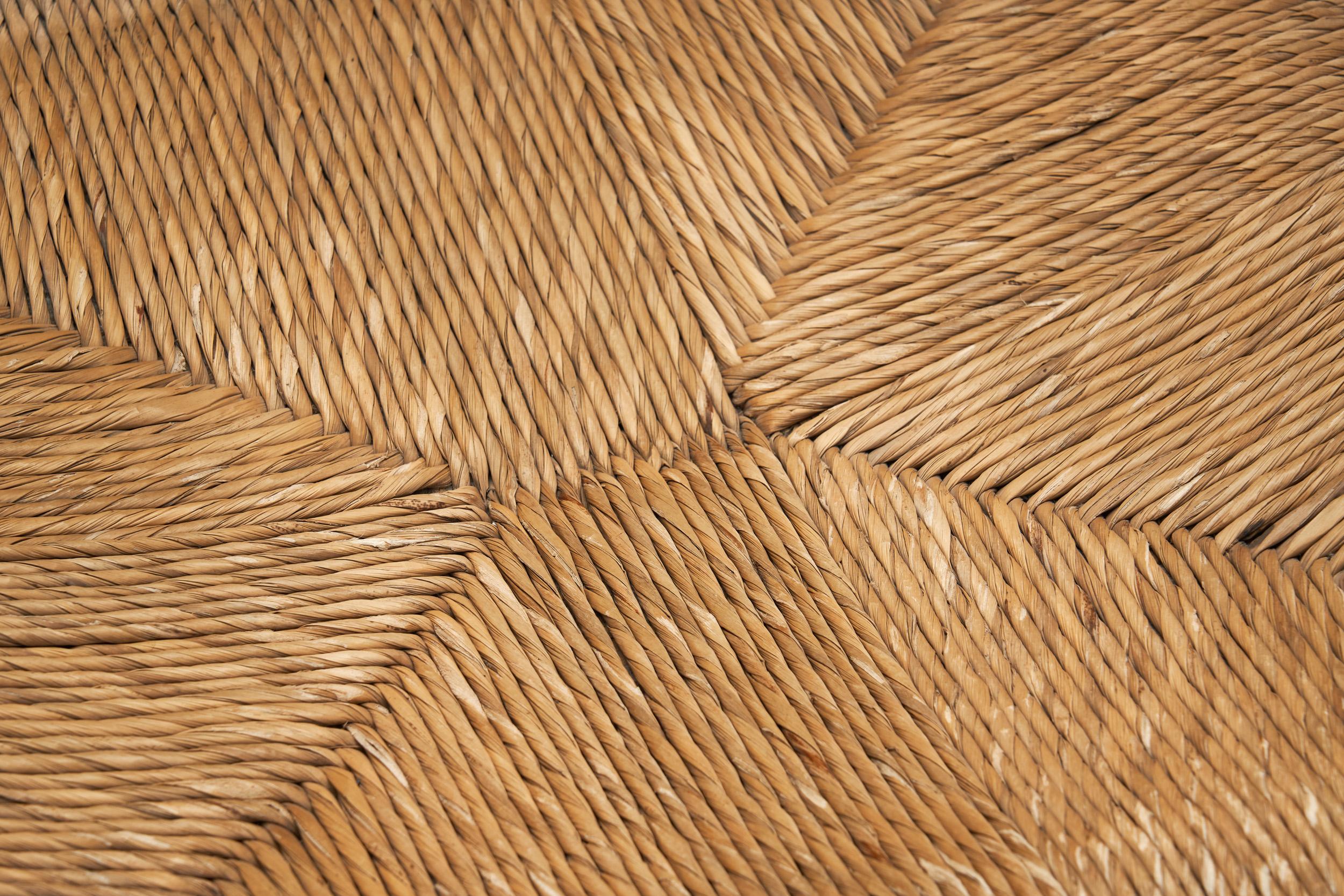 A Pair of Oak and Woven Rush High Back Armchairs, France 1940s For Sale 7