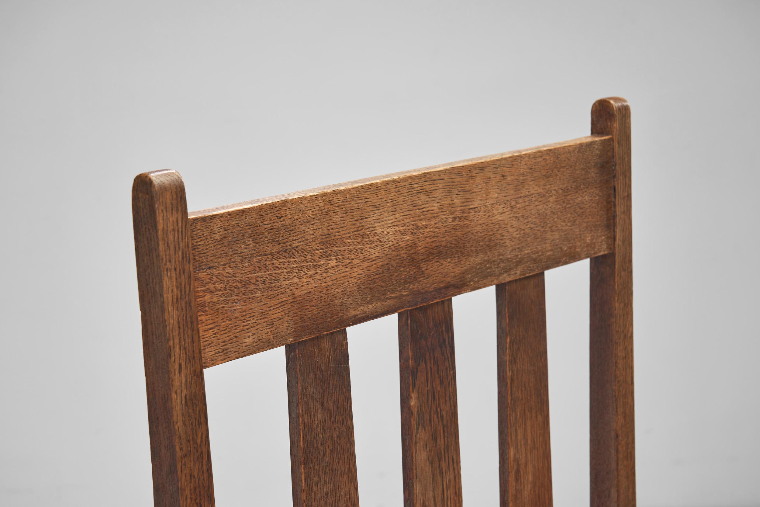 A Pair of Oak and Woven Rush High Back Armchairs, France 1940s For Sale 2