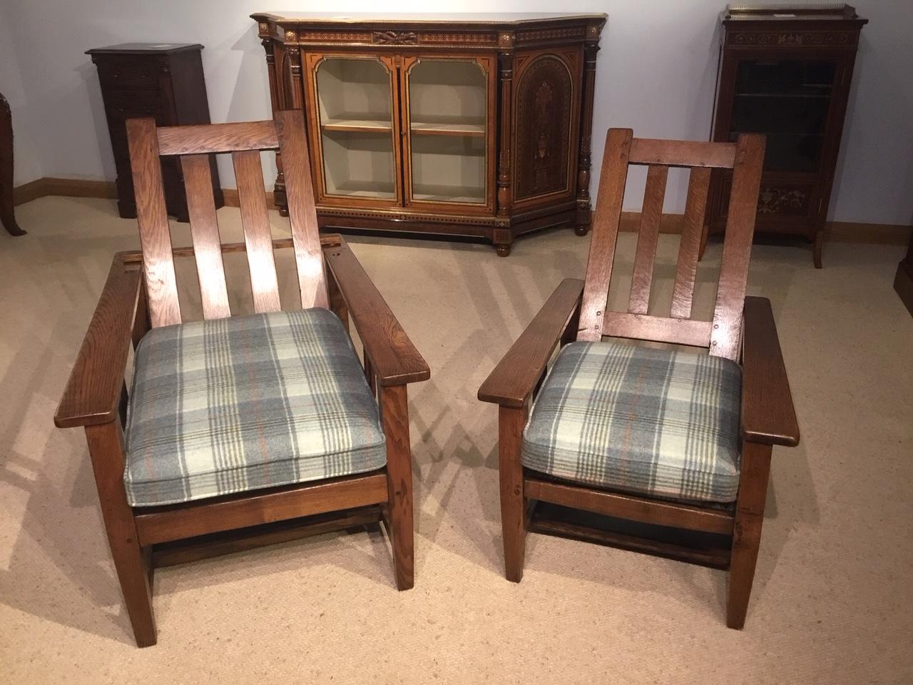 Pair of Oak Arts & Crafts Period Gentlemen's and Ladies Armchairs 9