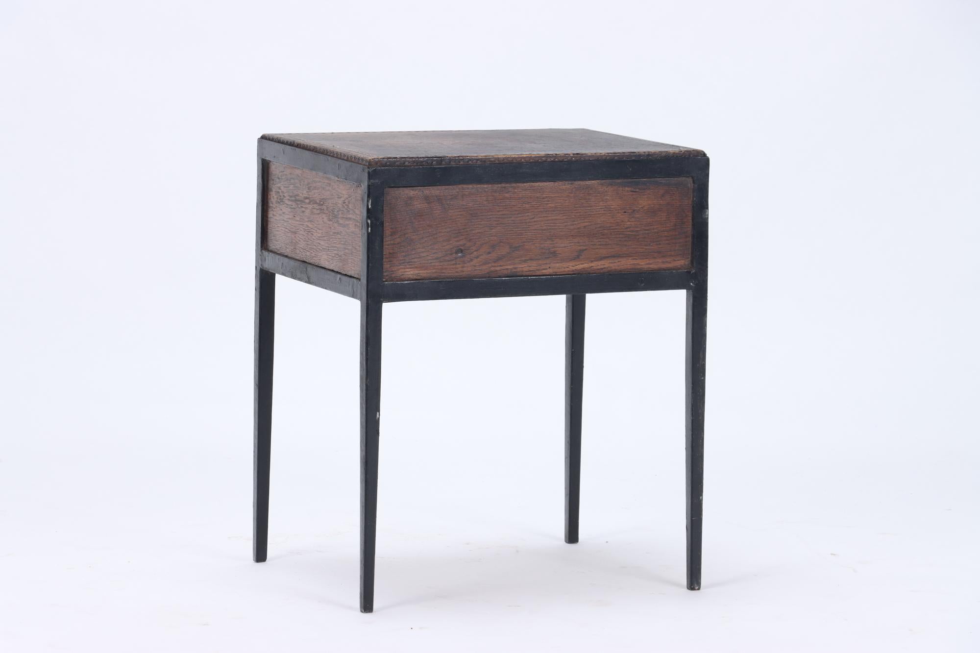 Pair of Oak, Leather and Iron Single Drawer Night Stands, circa 1945 3