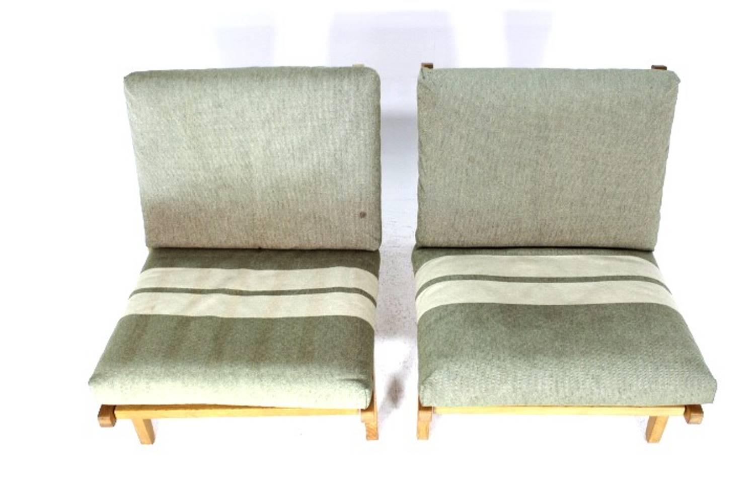 Danish Pair of Oak Lounge Chairs 