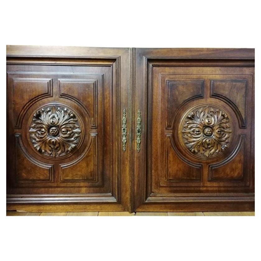 Pair of Oak Wood Doors of a French Dresser in Brown Color For Sale