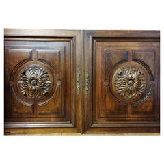Pair of Oak Wood Doors of a French Dresser in Brown Color