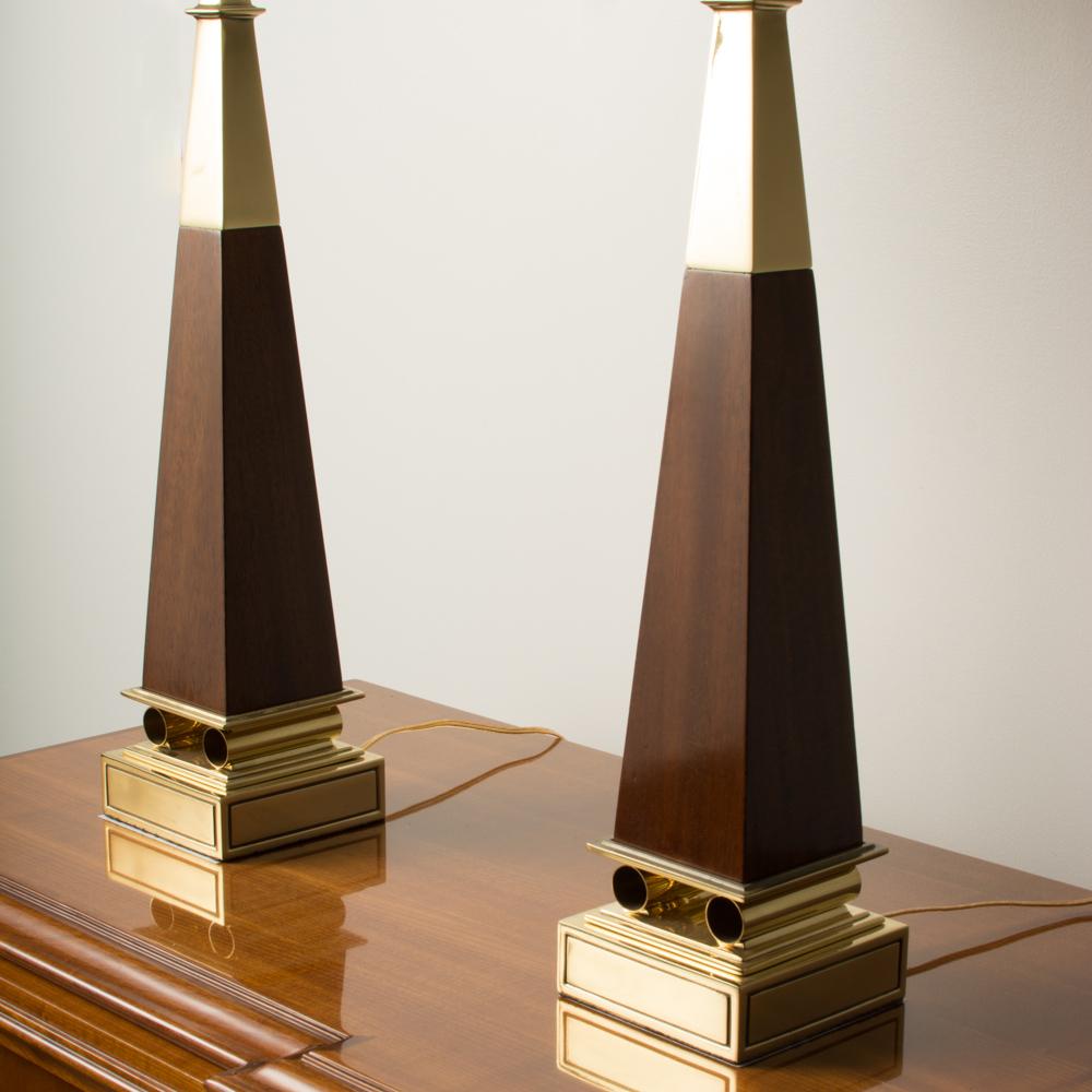 Mid-20th Century Pair of Obelisk Shaped Lamps Designed by Tommy Parzinger, circa 1960