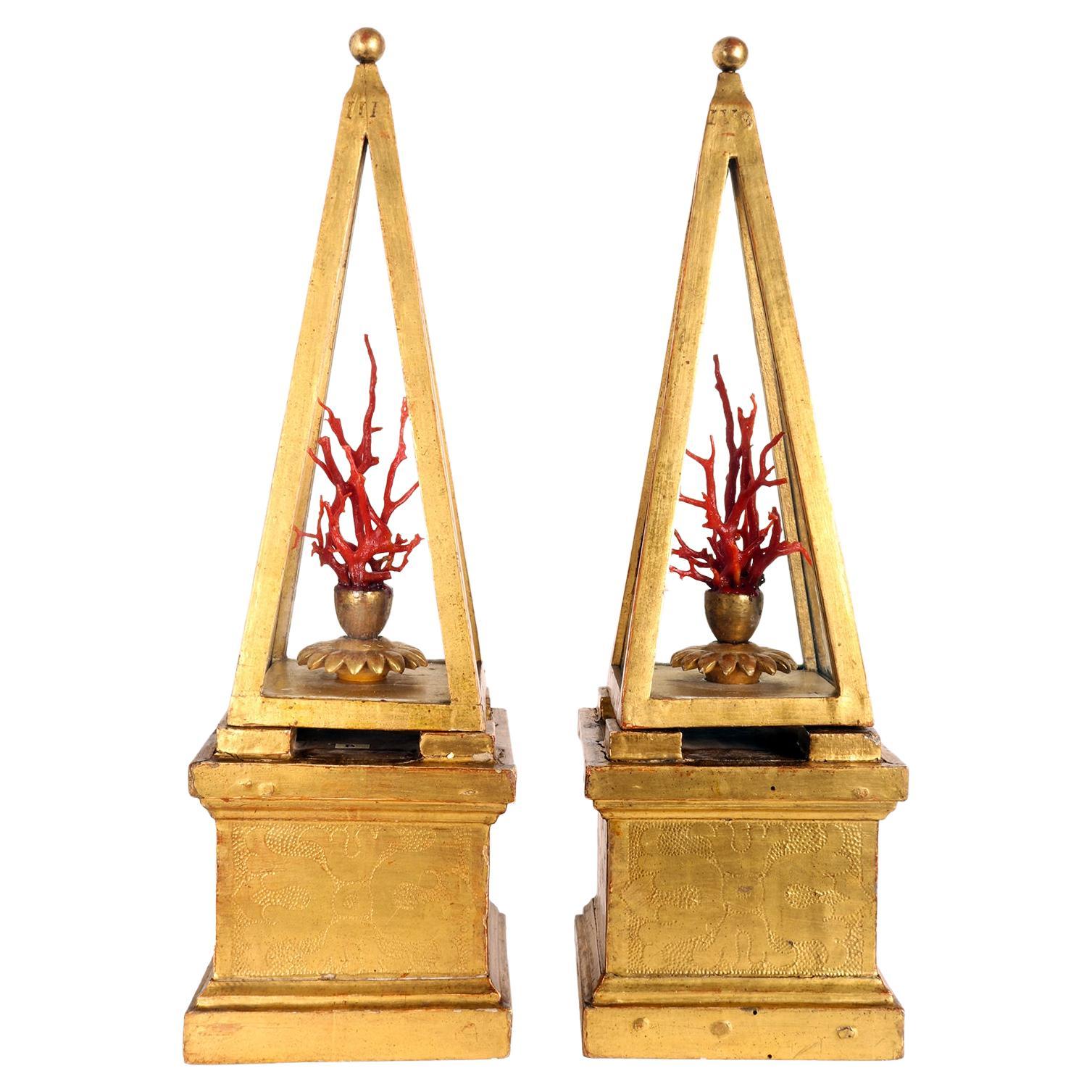Pair of Obelisks with Branches of Mediterranean Red Coral, Italy 1700
