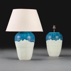 A Pair of Ocean Blue Drip Glaze Ceramic Lamps.