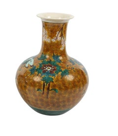 Pair of Ochre, Green and Blue Chinese Vases
