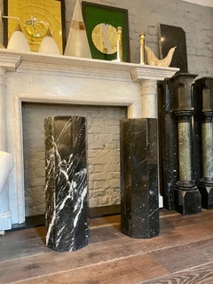 Pair of Octagonal Nero Marquina Marble Columns