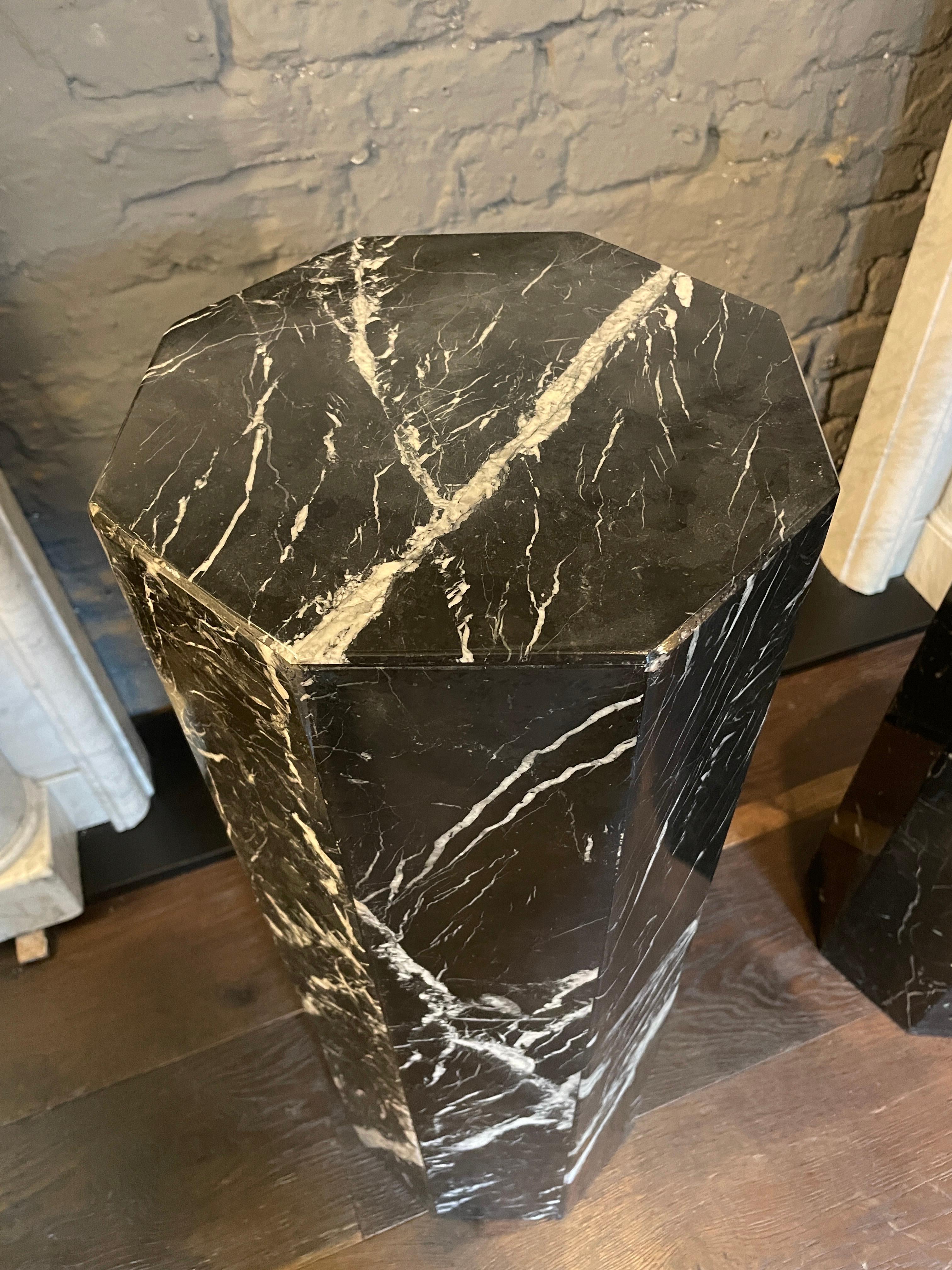 Modern Pair of Octagonal Nero Marquina Marble Columns