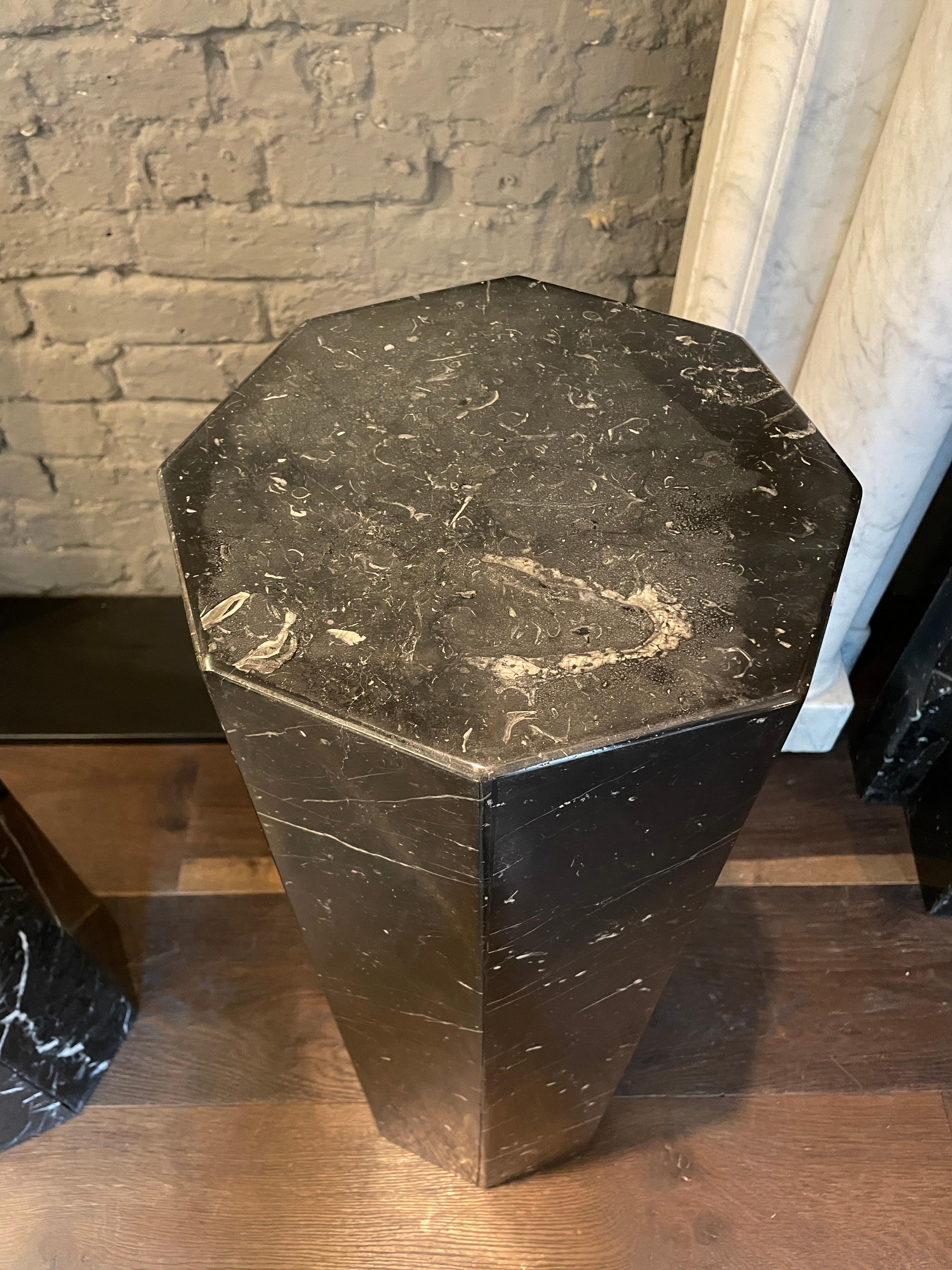 Late 20th Century Pair of Octagonal Nero Marquina Marble Columns