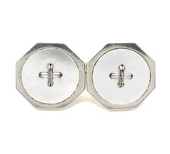 Pair of Octagonal White and Rose Gold, Mother of Pearl Cufflinks in Original Box