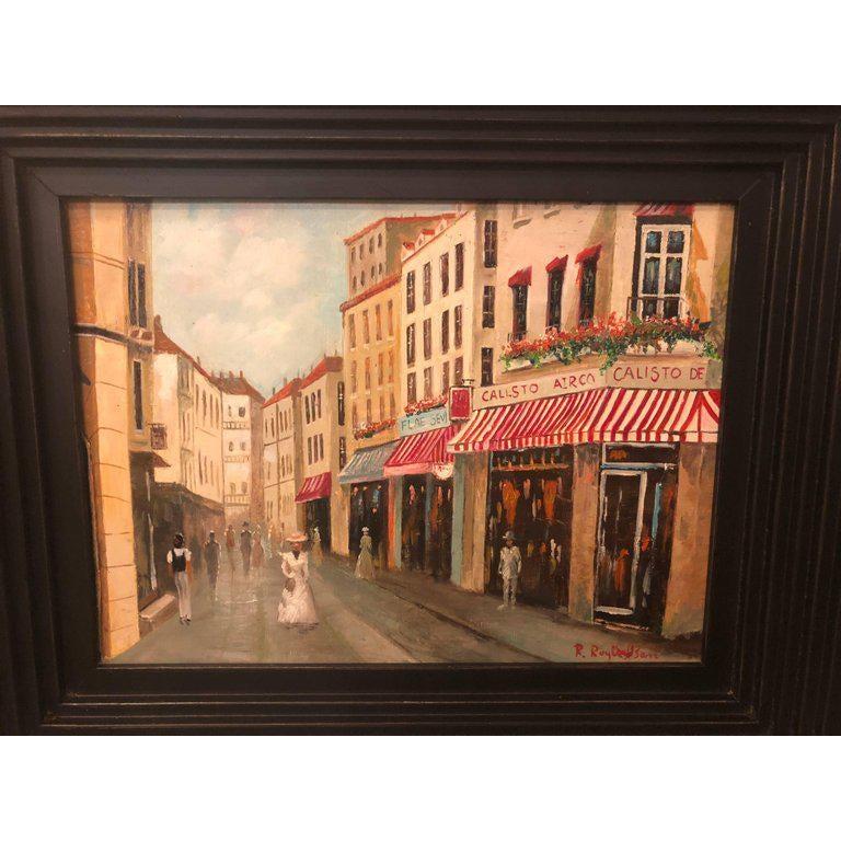 Wood Pair of Oil on Canvas Parisian Street Scenes Paintings Signed R. Roywilsens For Sale