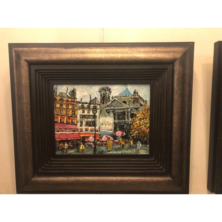 Pair of Oil on Canvas Parisian Street Scenes Paintings Signed R. Roywilsens For Sale 1