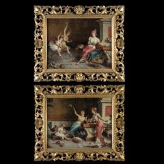 A Pair of Oil on Canvas "Pompeian" Interior Scenes by Egisto Sarri of Florence