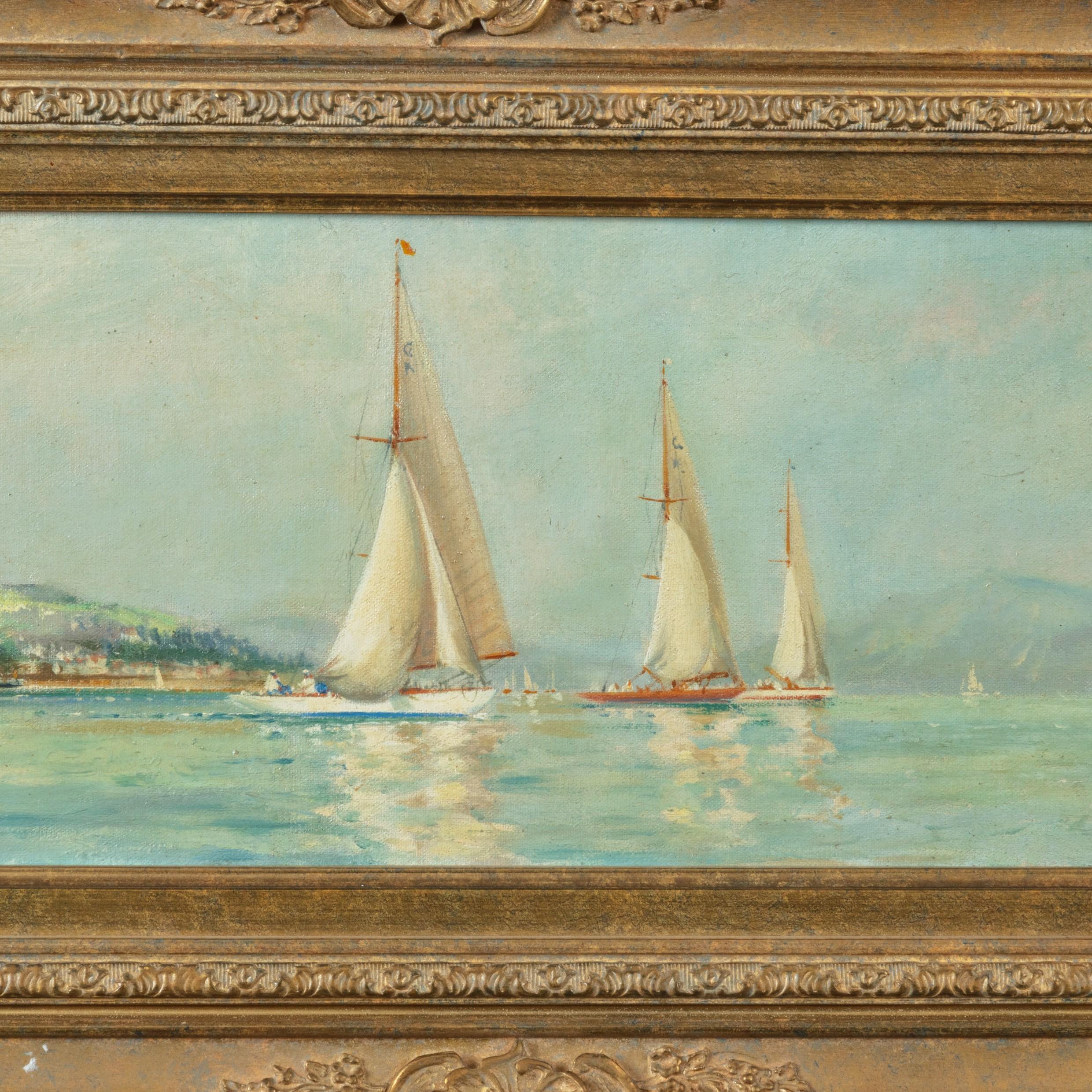 Pair of Oil Paintings of Clyde One Design Yachts Racing by Frank Henry Mason 3
