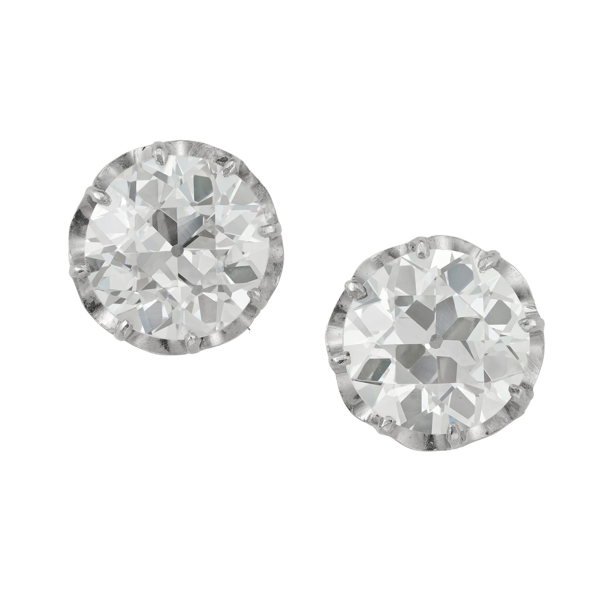 Old European Cut A pair of old European-cut diamond stud earrings For Sale