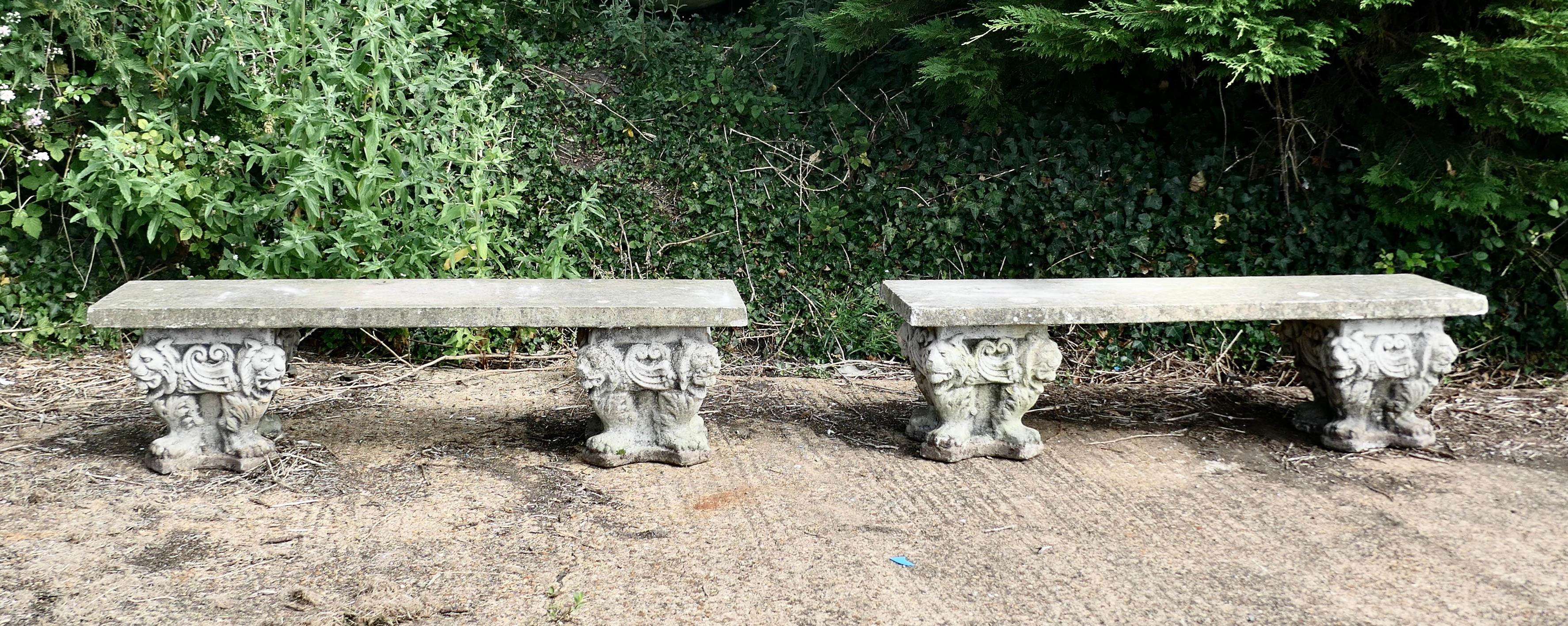 A pair of Old Gothic Weathered Stone Garden Benches In Good Condition In Godshill, Isle of Wight