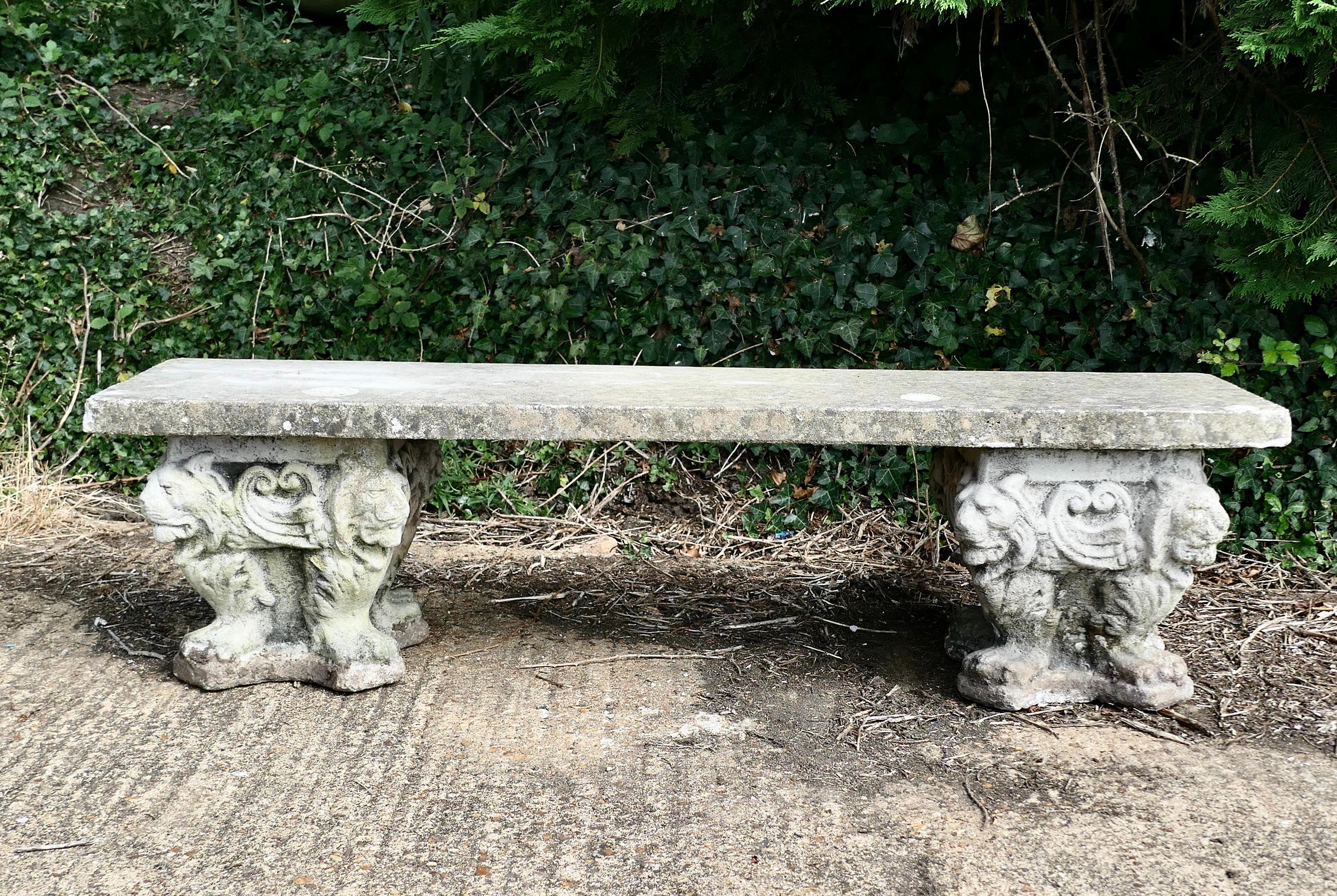 Cast Stone A pair of Old Gothic Weathered Stone Garden Benches