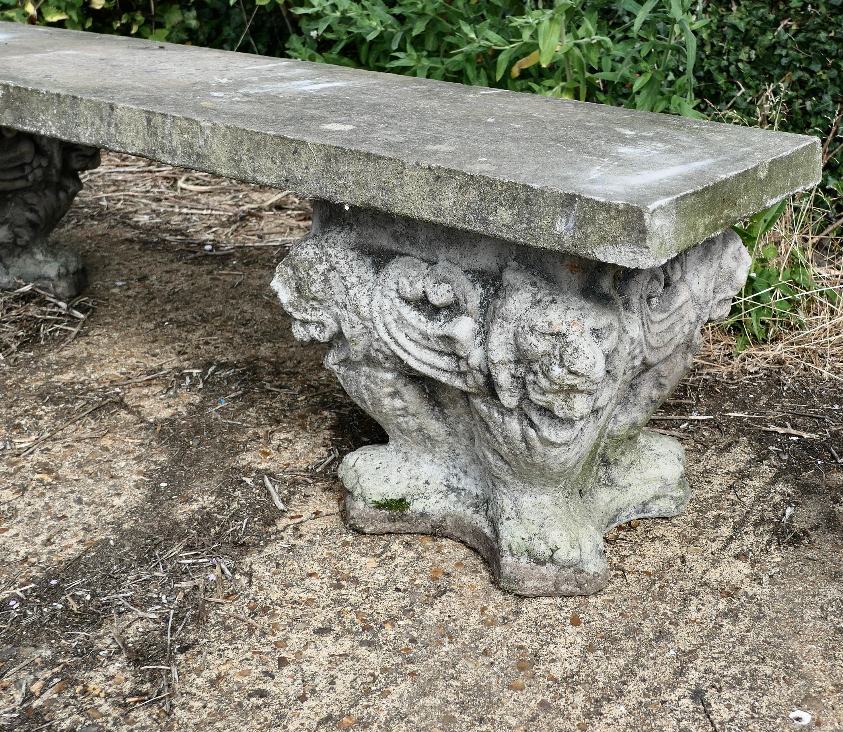 A pair of Old Gothic Weathered Stone Garden Benches 3
