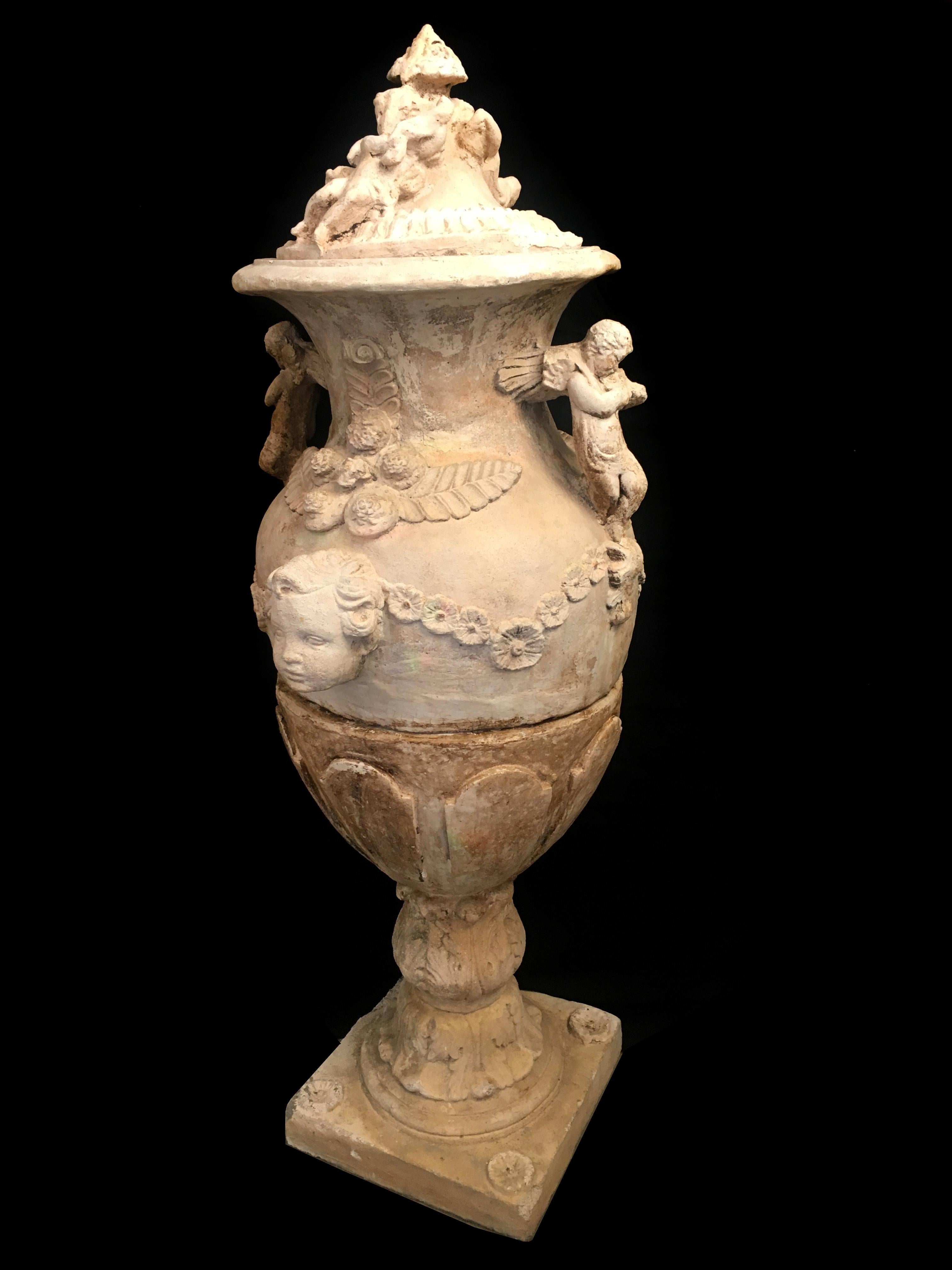 Classical Roman Pair of Old Italian Stone Garden Vases. Florence, Late of 18th Century For Sale