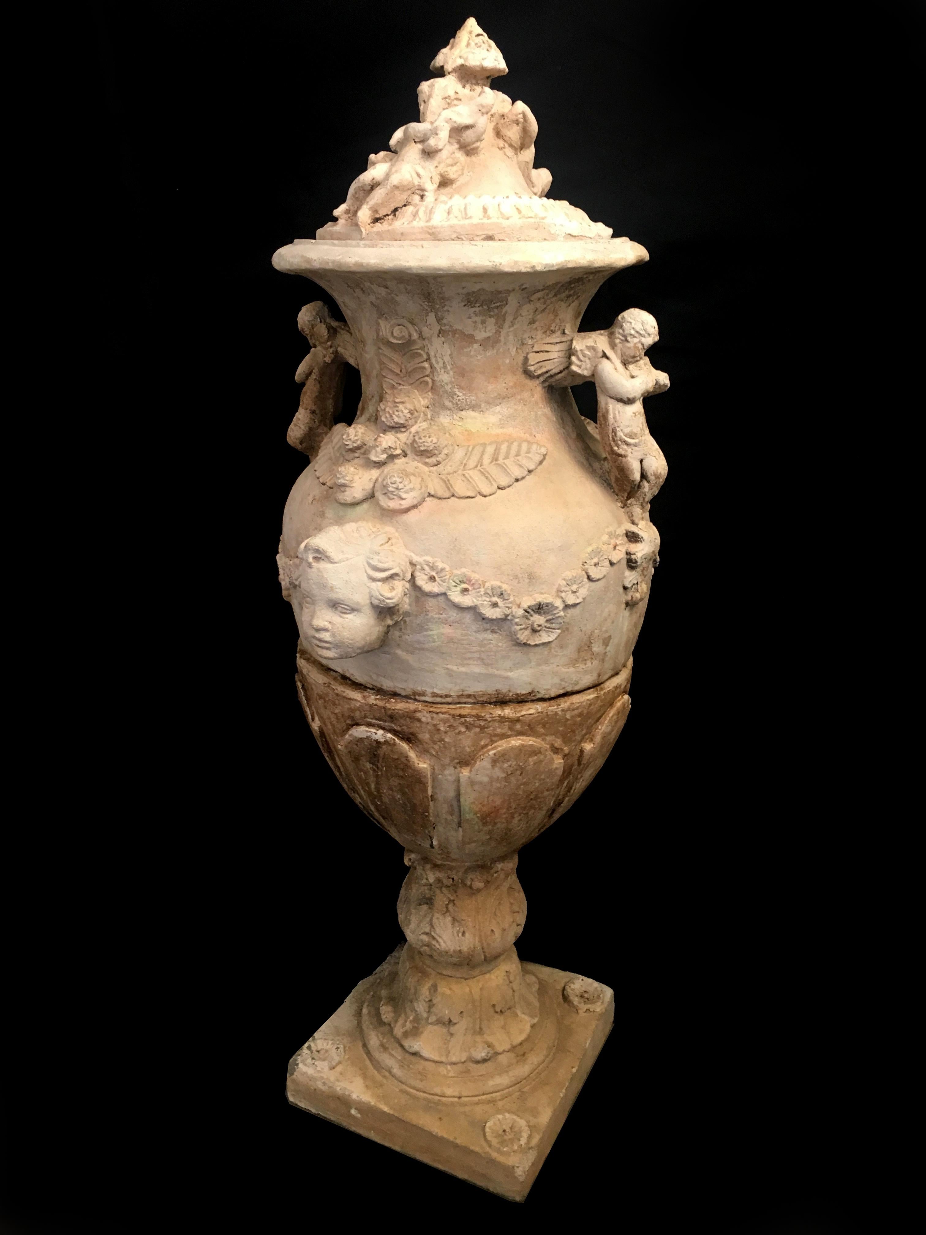 Clay Pair of Old Italian Stone Garden Vases. Florence, Late of 18th Century For Sale