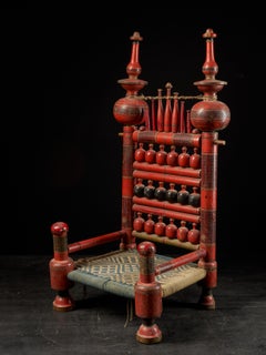 Pair of Old Punjabi Handcrafted Wooden Tribal Wedding Chairs