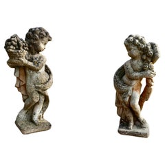 Vintage Pair of Old Weathered Classical Child Statues