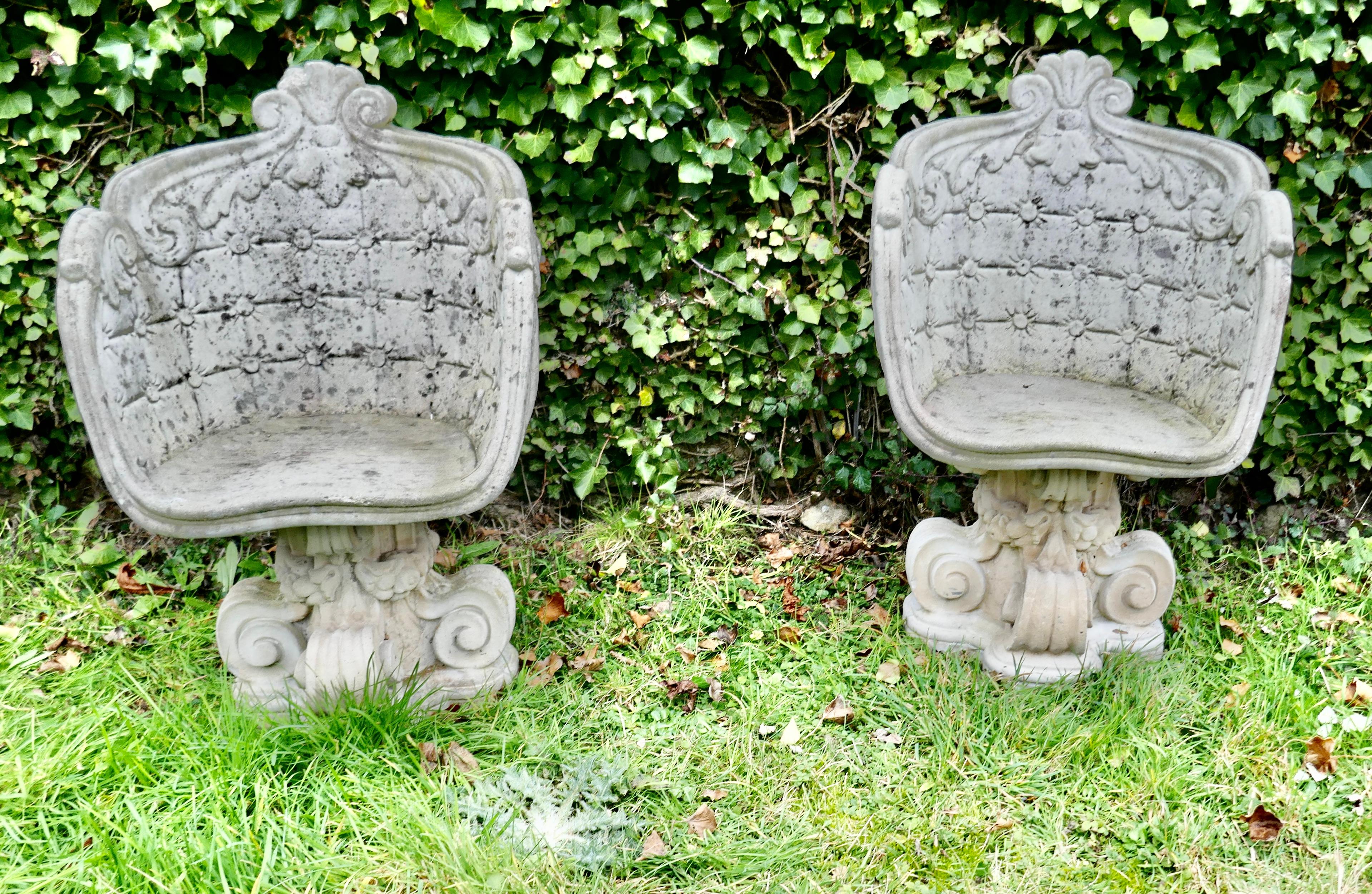 Pair of Old Weathered Stone Garden Seats   1