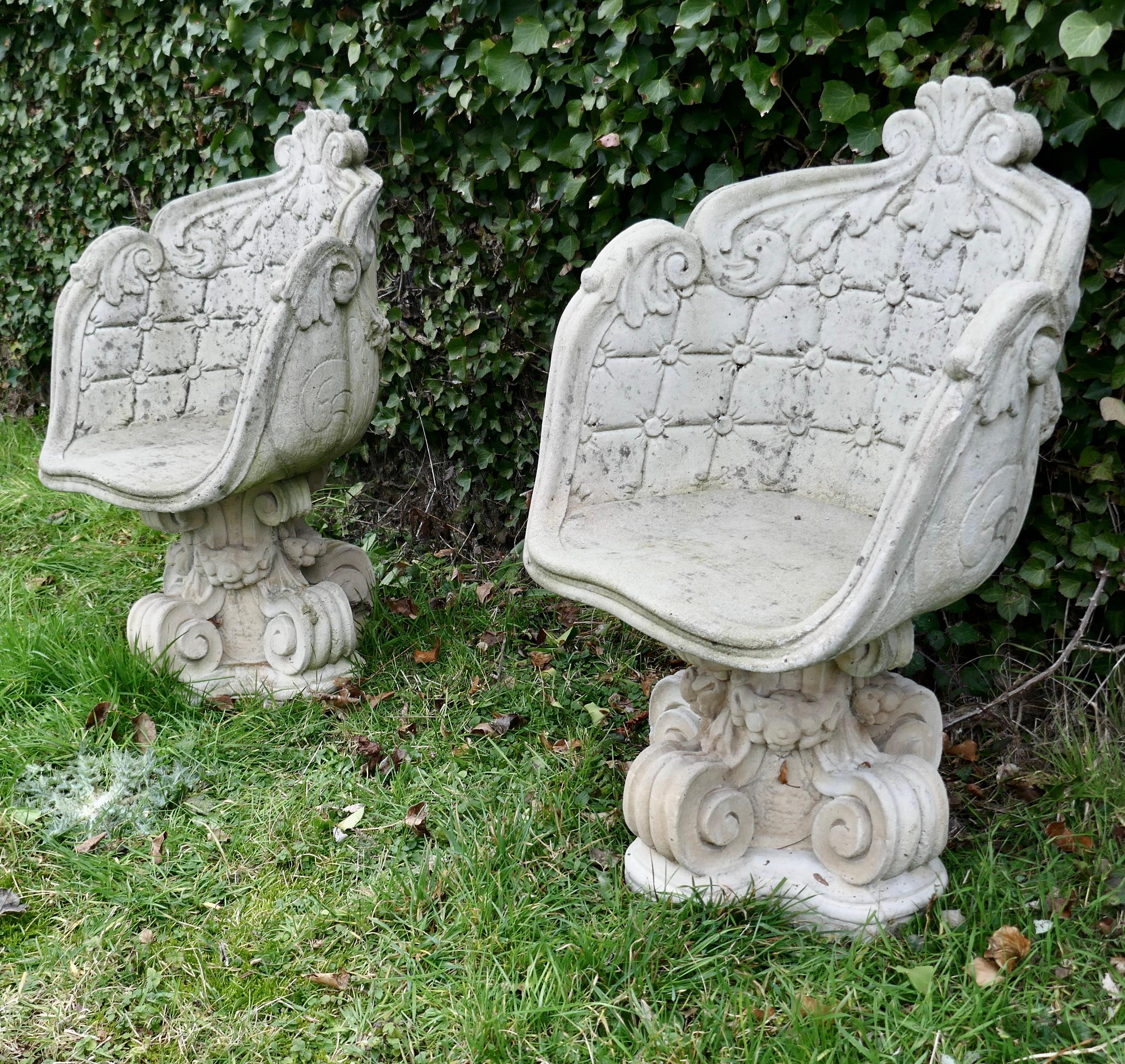Pair of Old Weathered Stone Garden Seats   2