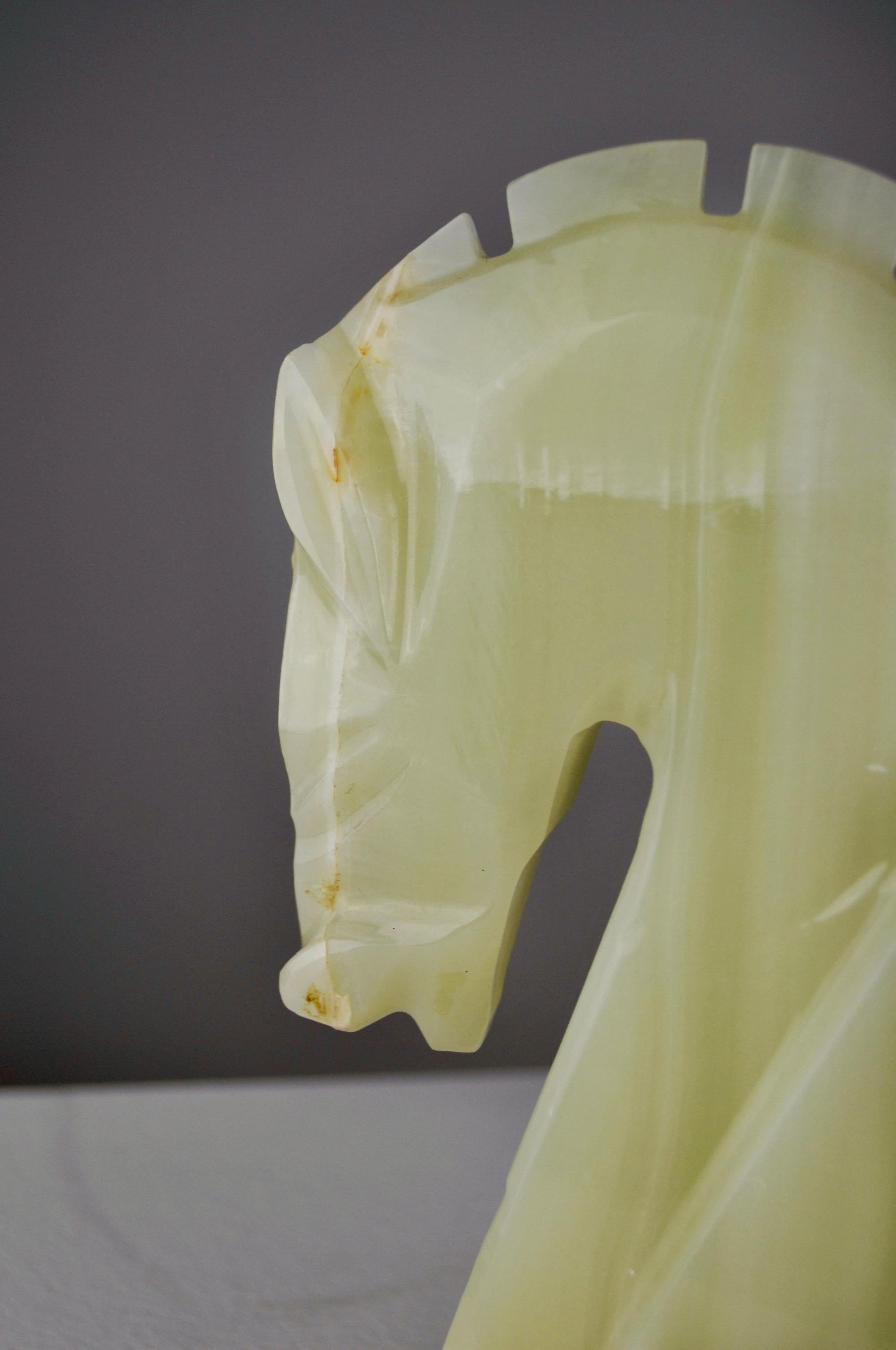 Carved A Pair of Onyx Bookends – Horse Heads – Italy - 1970s For Sale