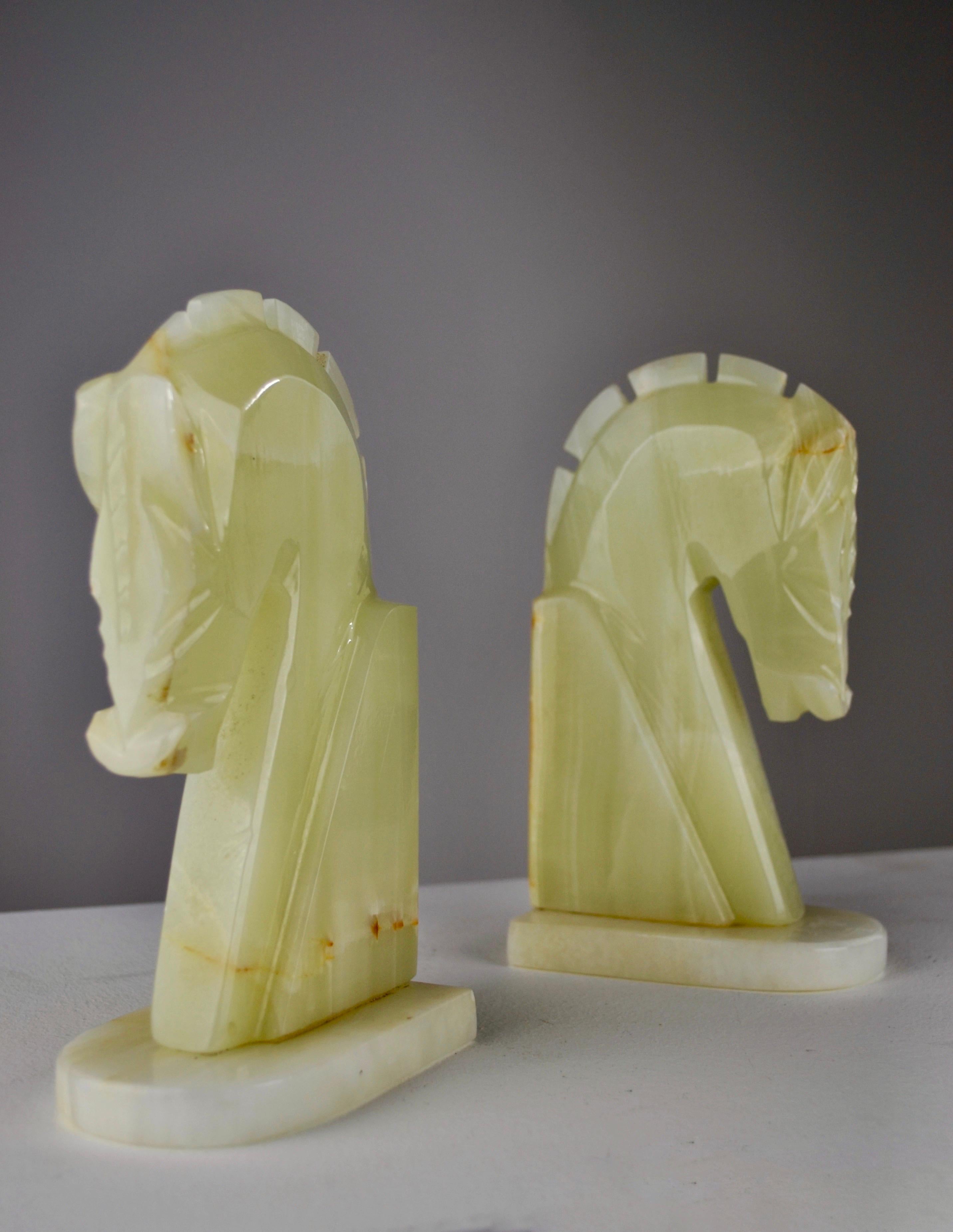 Late 20th Century A Pair of Onyx Bookends – Horse Heads – Italy - 1970s For Sale
