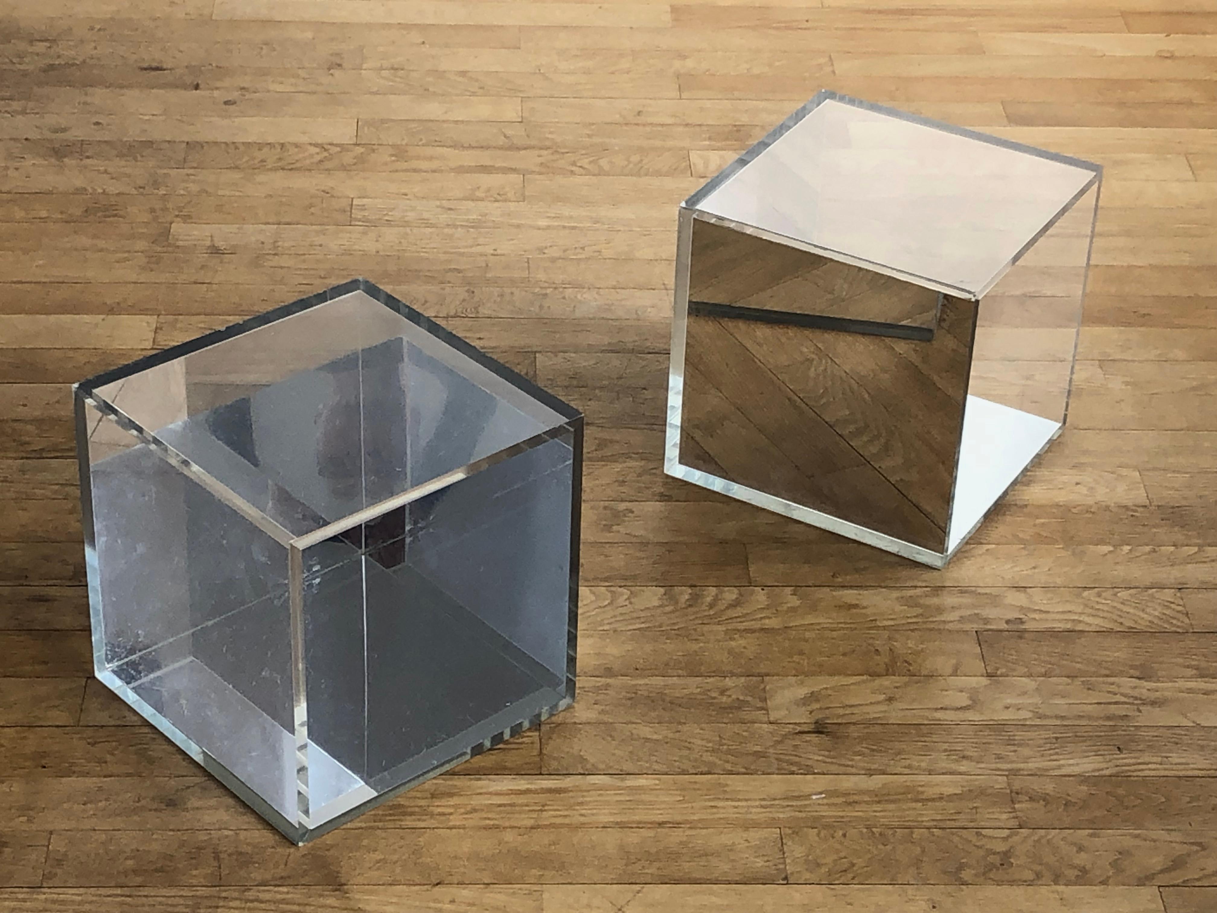 French A Pair of OP-ART LUCITE & MIRROR Infinity NESTING or SIDE TABLES, France 1970 For Sale