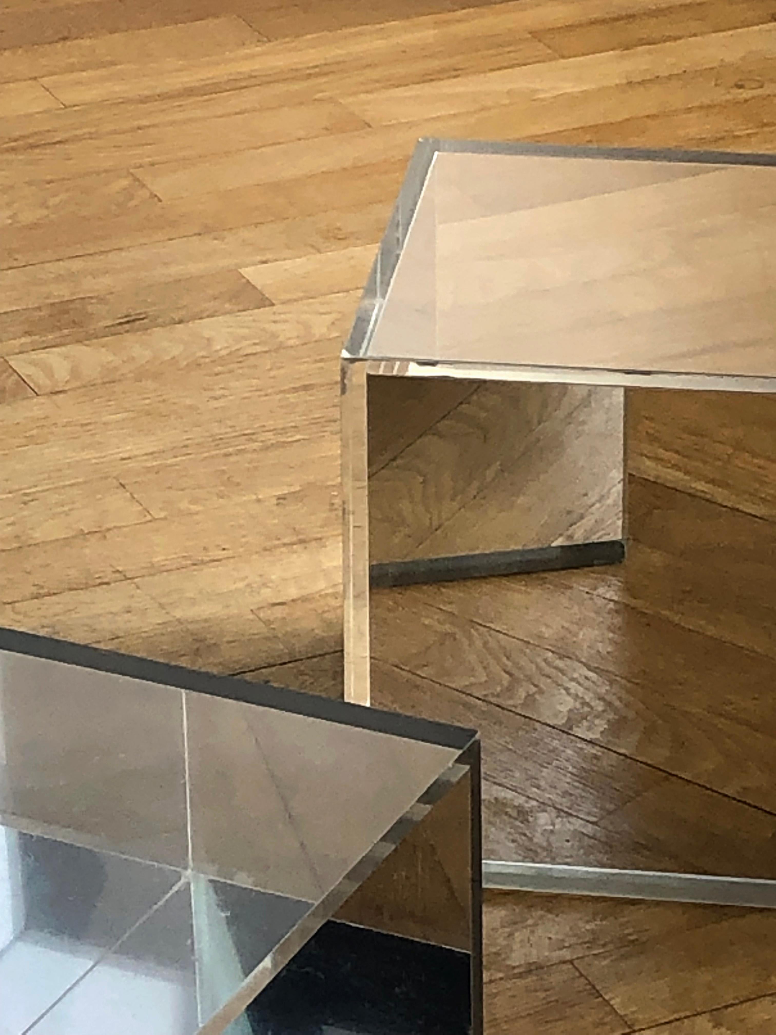 Space Age A Pair of OP-ART LUCITE & MIRROR Infinity NESTING or SIDE TABLES, France 1970 For Sale