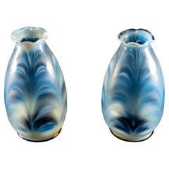 A Pair of Opalescent Glass Shades with Striking Feathered Patterns