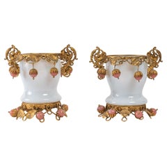 Pair of Opaline and Gilt Brass Goblets