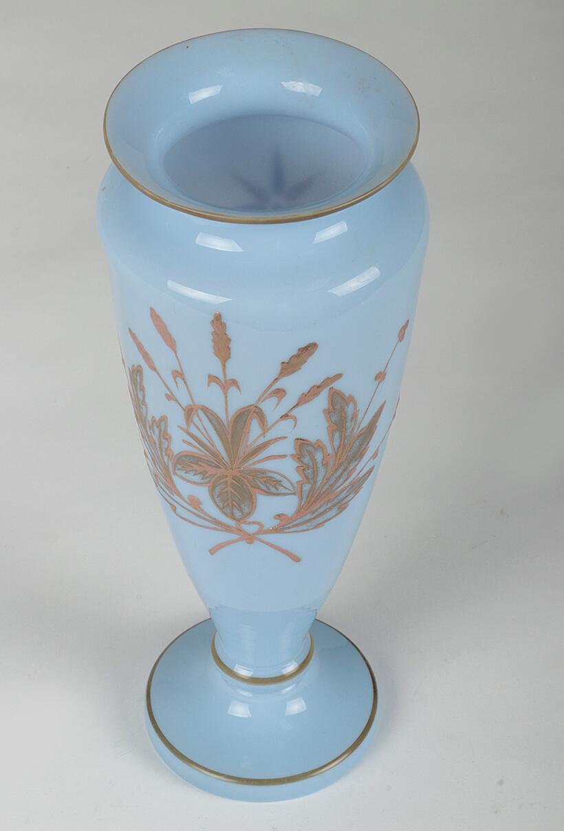 Pair of Opaline Glass Painted Victorian Vases For Sale 6