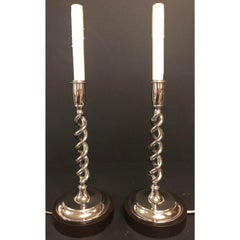 Pair of Open Barley Twist Candlestick Lamps