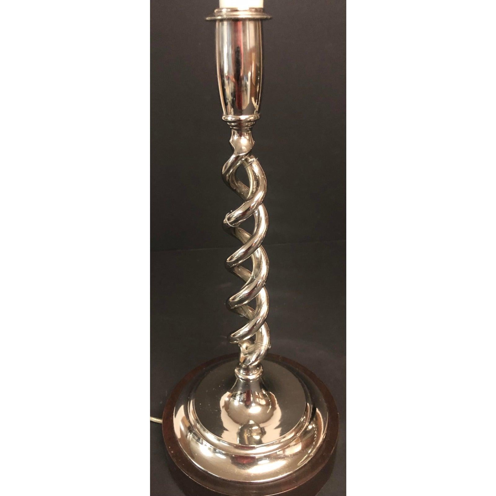 Cast Pair of Open Barley Twist Candlestick Lamps