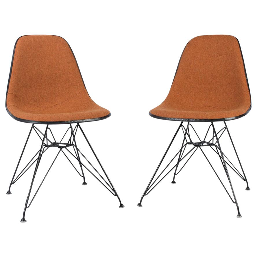 Pair of Orange and White Herman Miller Eames DSR Dining Side Chair
