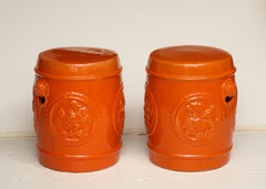 Pair of Orange Ceramic Garden Stools