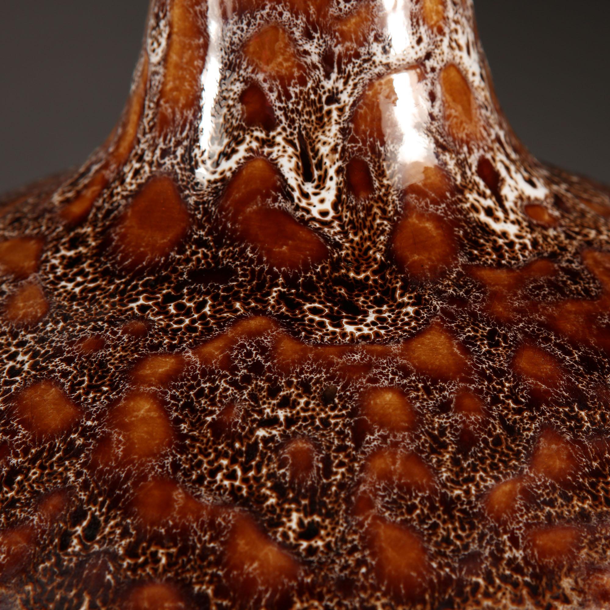 Glazed Pair of Orange Volcanic Glaze Art Pottery Vases as Table Lamps For Sale