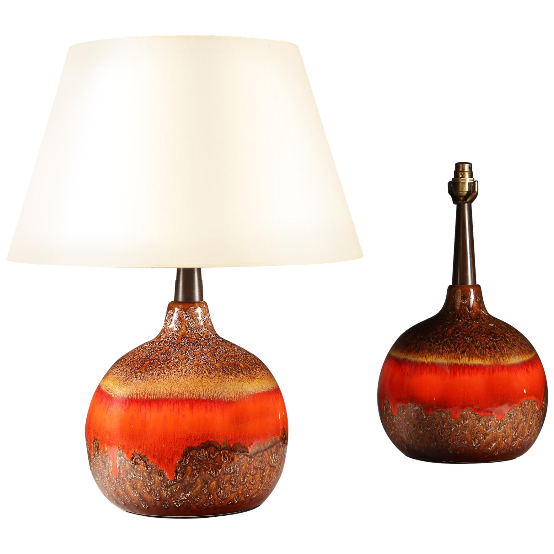 Pair of Orange Volcanic Glaze Art Pottery Vases as Table Lamps