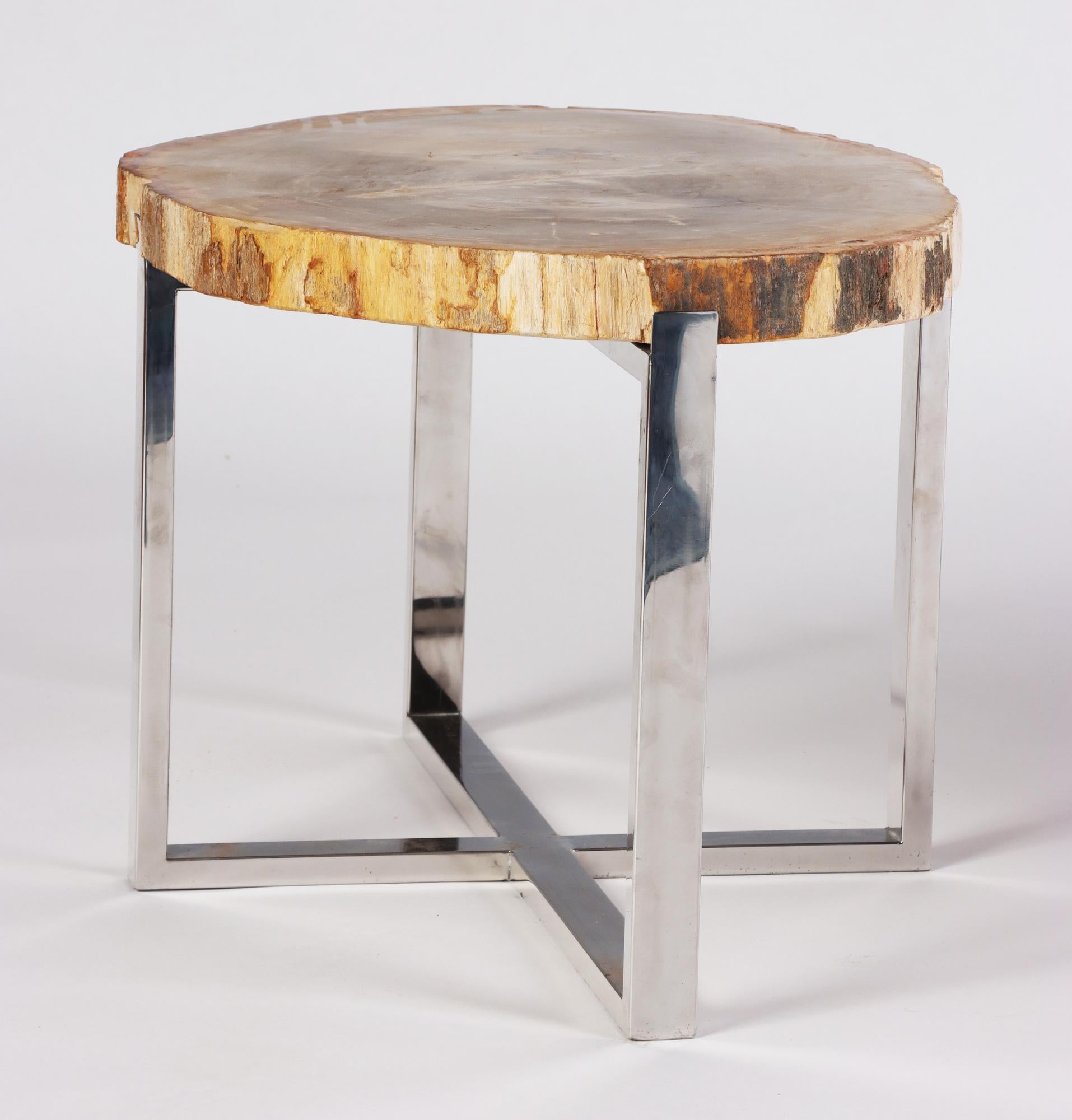 Pair of Organic Modern Petrified Wood Side Tables, 21st C 1
