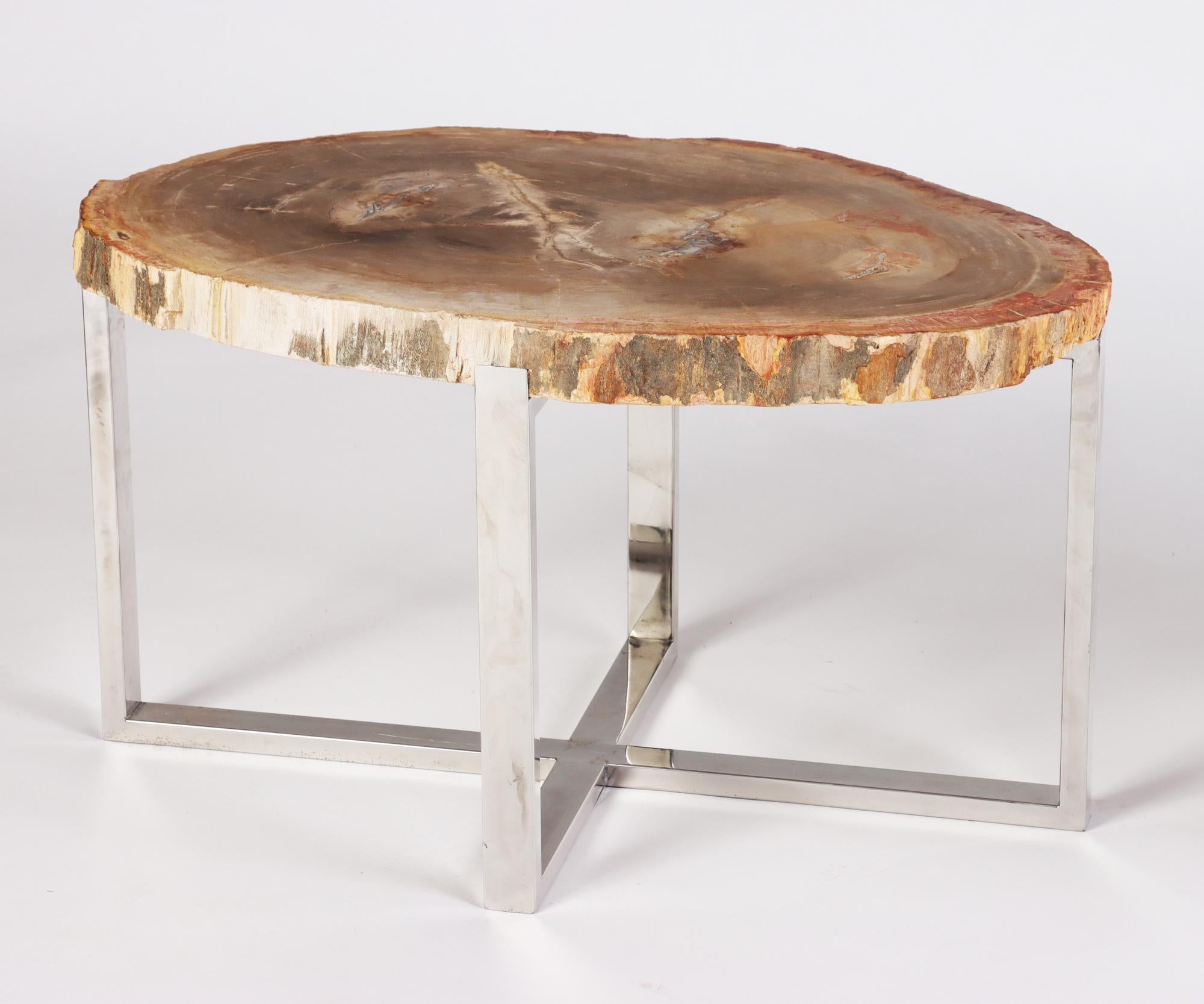 Pair of Organic Modern Petrified Wood Side Tables, 21st C 3